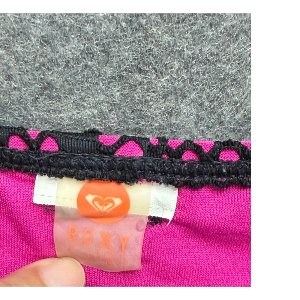Roxy Girl Pink Black Crochet Geometric Triangle Bikini Set Swimsuit XS? Beach